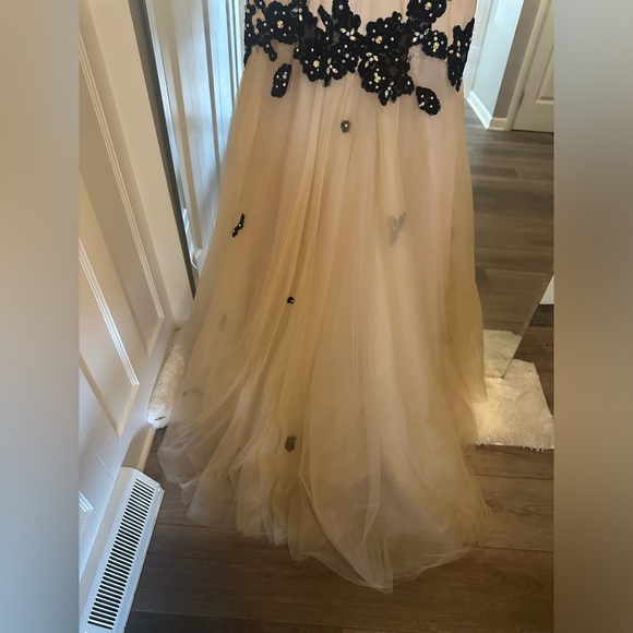 Nude and black gown mesh low cut front prom dress - Picture 8 of 15
